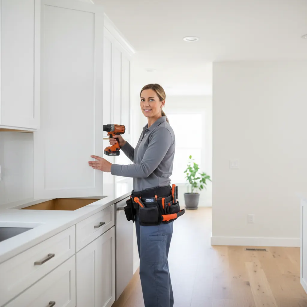 A vetted, licensed cabinet installation professional at work