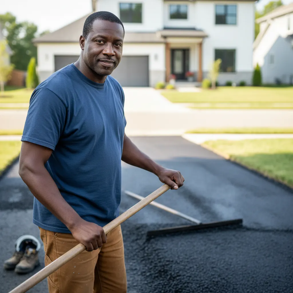 A vetted, licensed driveway paving professional at work