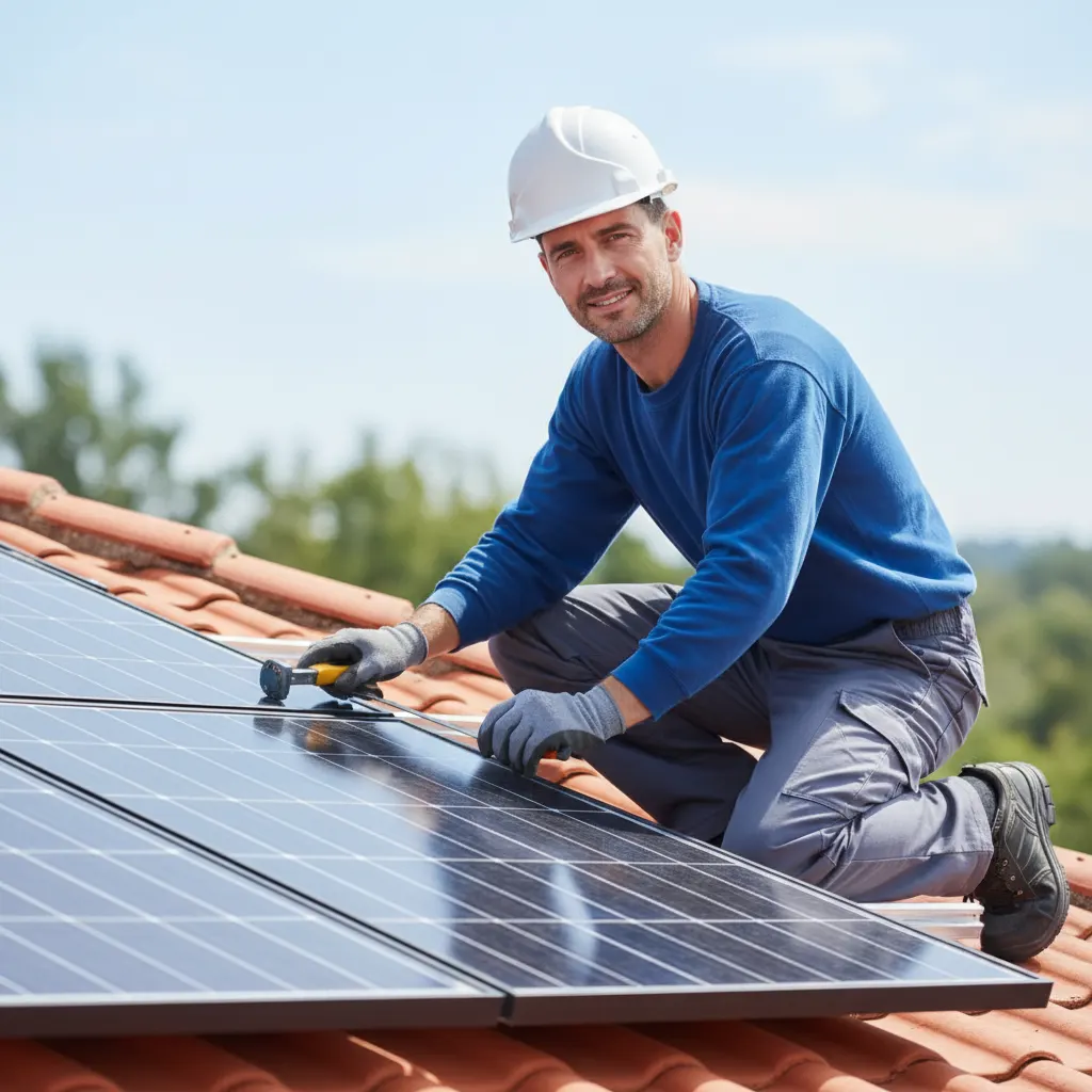 A vetted, licensed solar panel installation professional at work